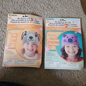 Simplicity Animal Hat Kit - Cream Dog & Purple Hippo Set Of 2